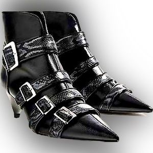 Zara black heeled patent leather ankle booties.